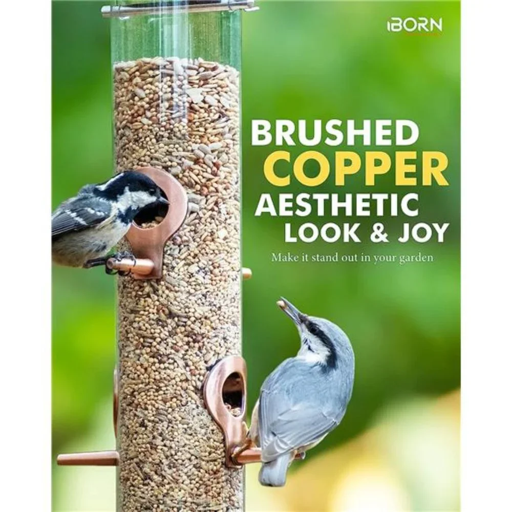 Metal Bird Feeders Brushed Copper Wild Bird Feeder for Outdoor Hanging All Metal